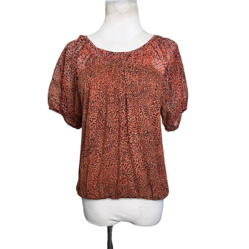 Loft orange animal print short sleeves blouse size XSP